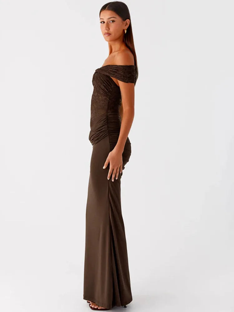 Maxi off-shoulder dress with lace design - LINI