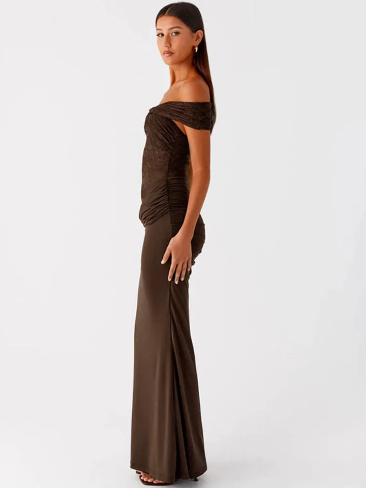 Maxi off-shoulder dress with lace design - LINI