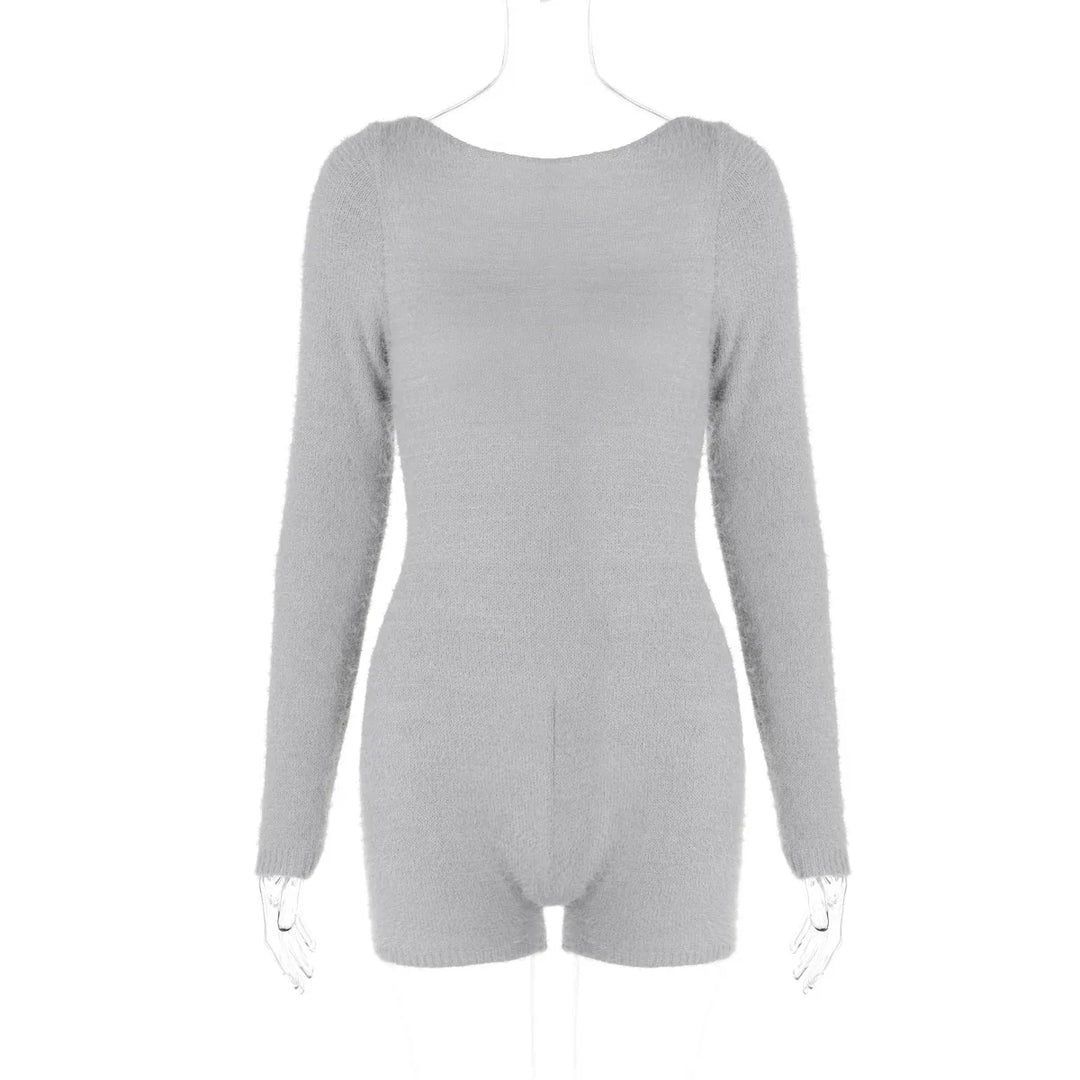 Short Wool Jumpsuit with Off-Shoulder Design - Elaine