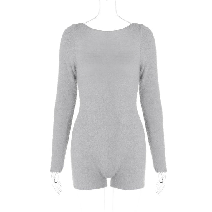 Short Wool Jumpsuit with Off-Shoulder Design - Elaine