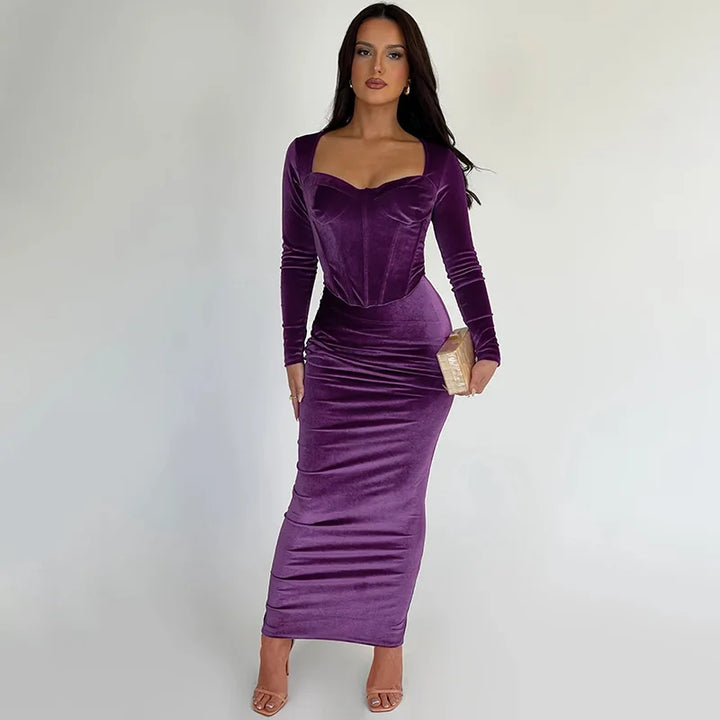 Velvet Two-Piece Set with Fitted Maxi Skirt and Top - Miranda