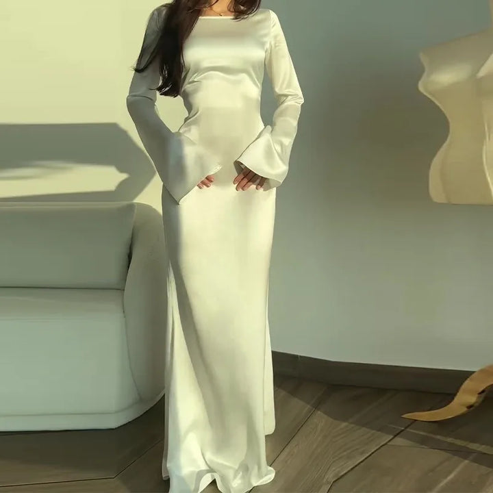 Satin maxi dress with back tie for waist fitting - Odel