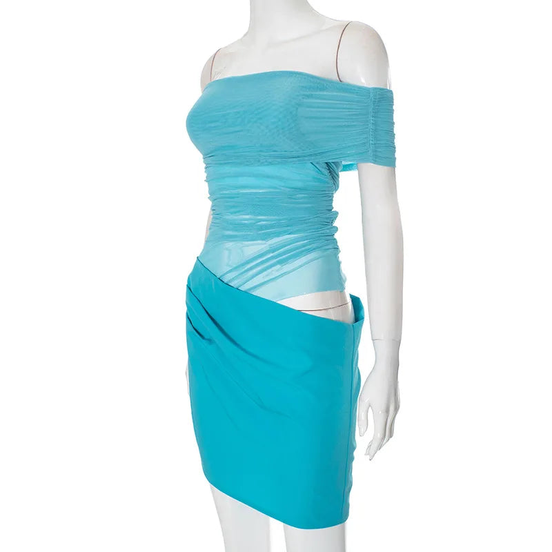 Mini dress with mesh design and off-shoulder - ALEX