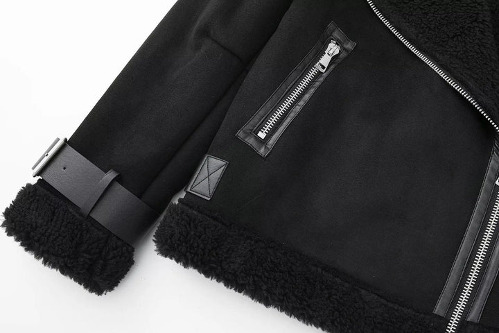 Oversized Leather Coat with Fur Lining - Kaya