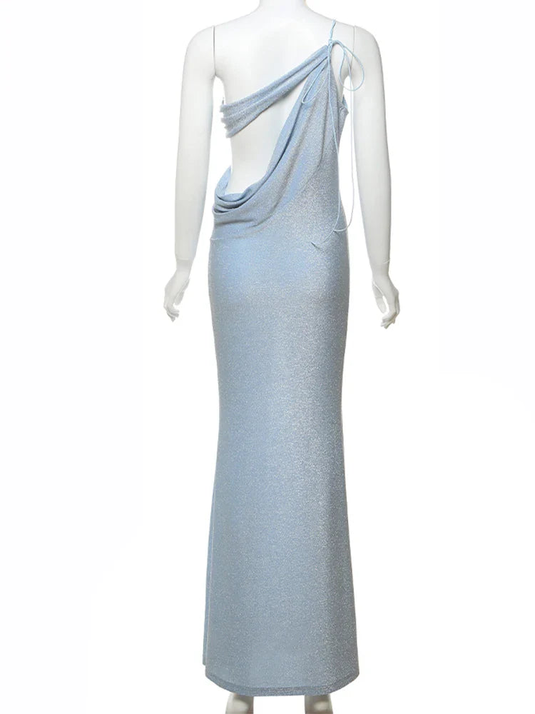 Knitted Sequin Maxi Dress with Cutout and Tie Detail - Cynthia