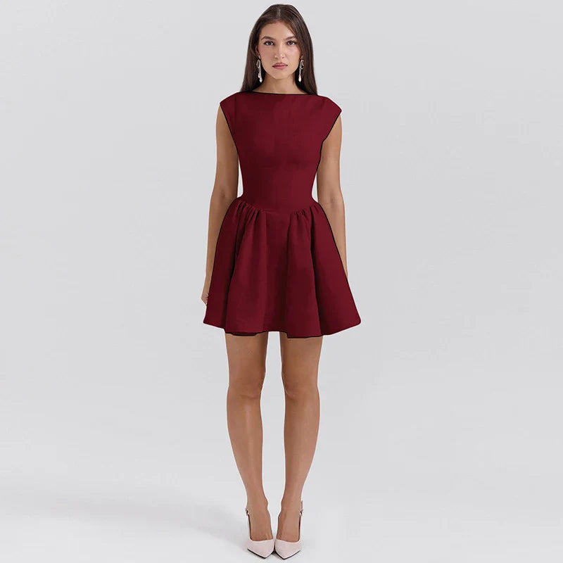 Linen Mini Dress in A-Line with Open Back - Marilyn