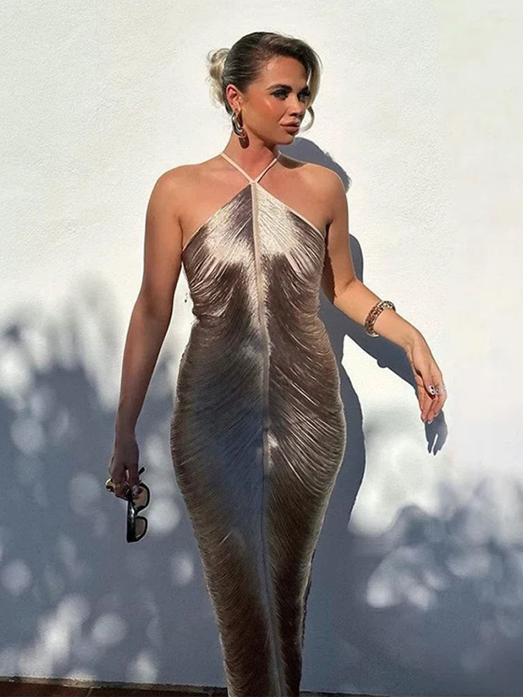 Maxi Dress with Shiny Threads and Open Back - Ashley