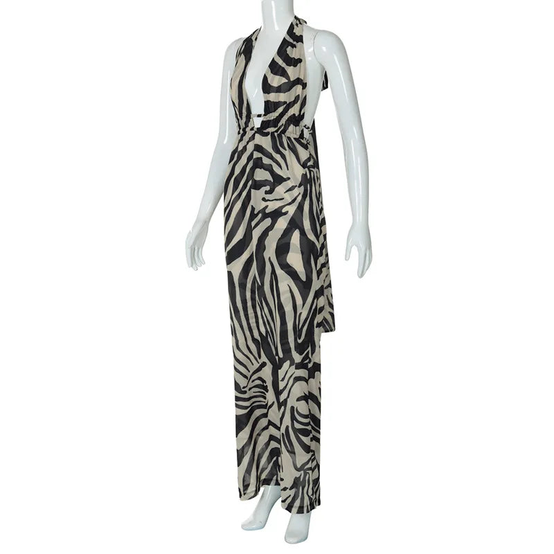 Maxi evening dress with open back and deep neckline - Adelina