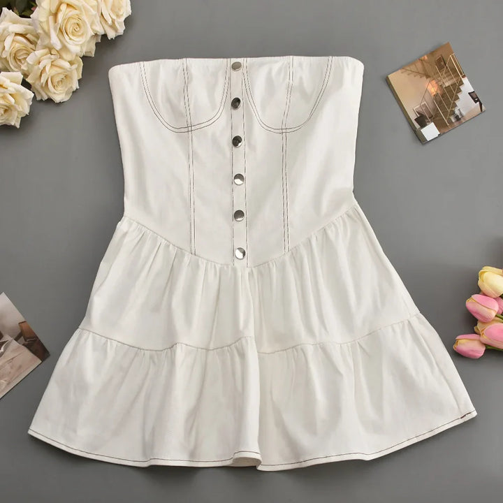Strapless ruffled denim mini dress - Shirael