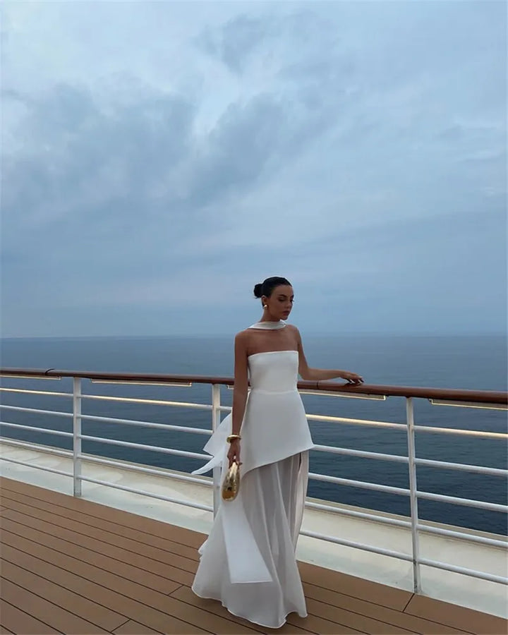 Strapless Maxi Dress with Chiffon Bottom, Slit Design, and Matching Scarf Detail - Princess