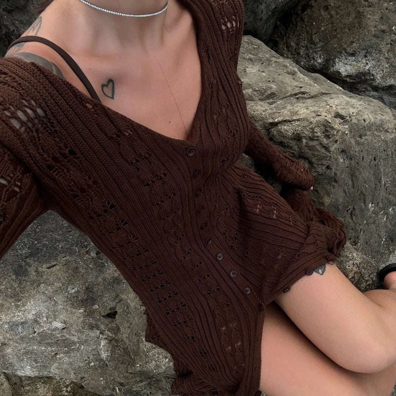 Maxi crochet dress/overlay with button closure - Devon