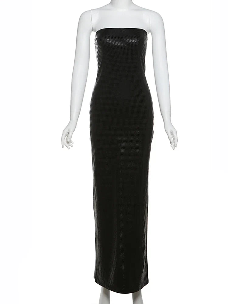 Maxi Strapless Dress with Sparkling Square Pattern - Melanie