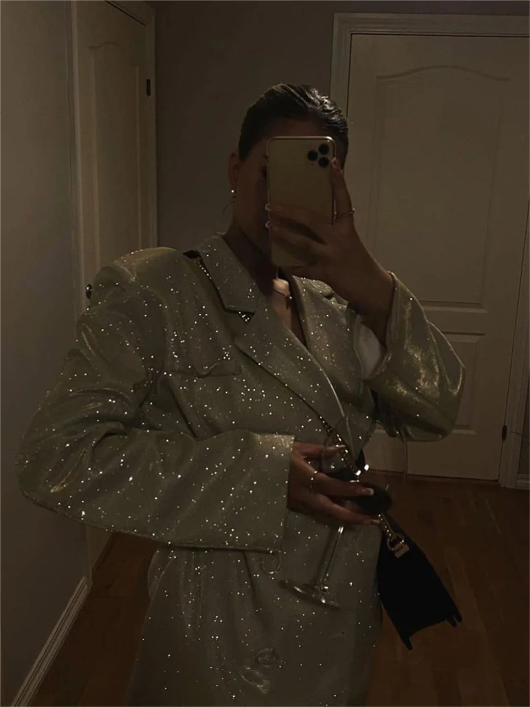 Three-Piece Sequin Suit with Bra, Blazer, and Long High-Waisted Pants - Pasha
