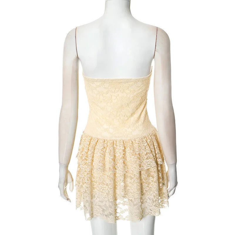 Strapless mini dress with tiered lace ruffle design - Mia Li