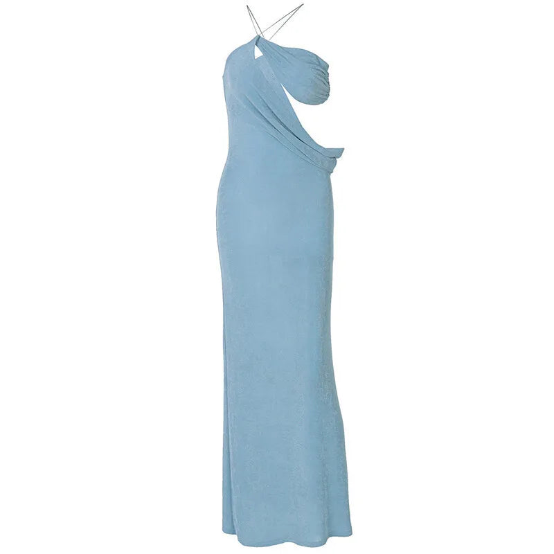 Knitted Maxi Dress with One-Shoulder Cutout - Ember