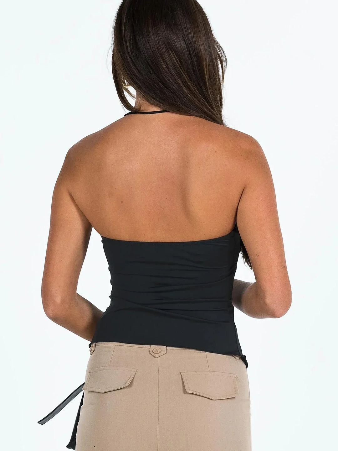 Strapless Top with Ruching and Tie Strings Design - NOGA