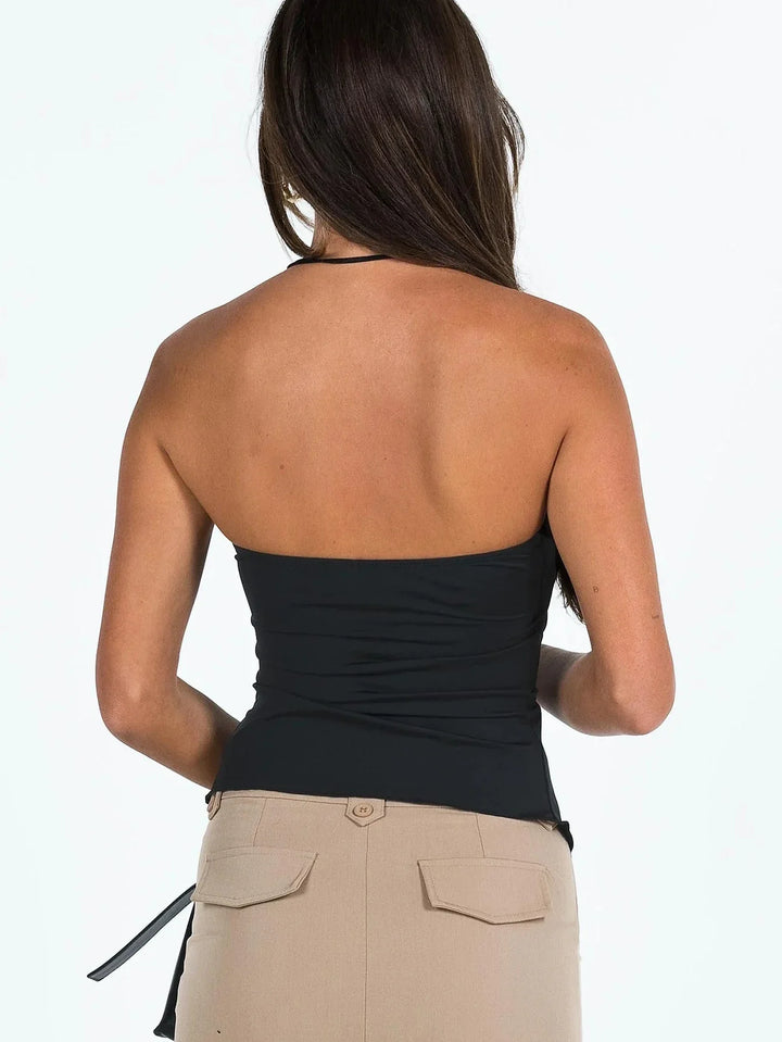 Strapless Top with Ruching and Tie Strings Design - NOGA