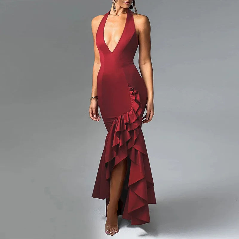 Maxi Dress with Ruffle and Open Back - Rosalina