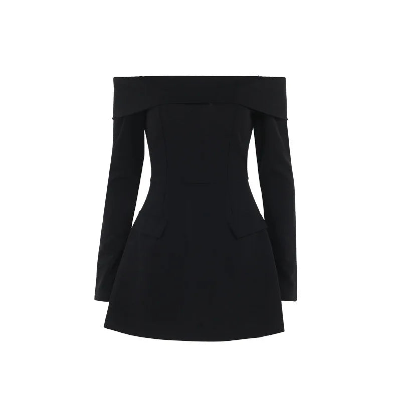 A-line off-shoulder mini dress with faux pocket design - Macy