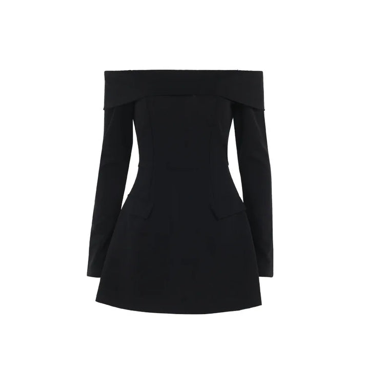 A-line off-shoulder mini dress with faux pocket design - Macy