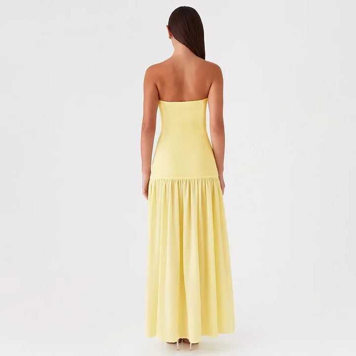 Maxi Strapless Chiffon Dress with Slit Detail - Pia