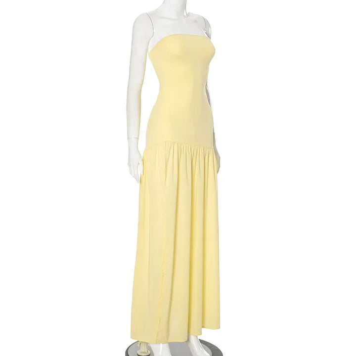 Maxi Strapless Chiffon Dress with Slit Detail - Pia