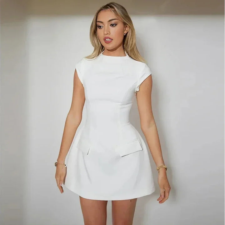 Tailored mini dress with hourglass silhouette and pocket decoration - Nils