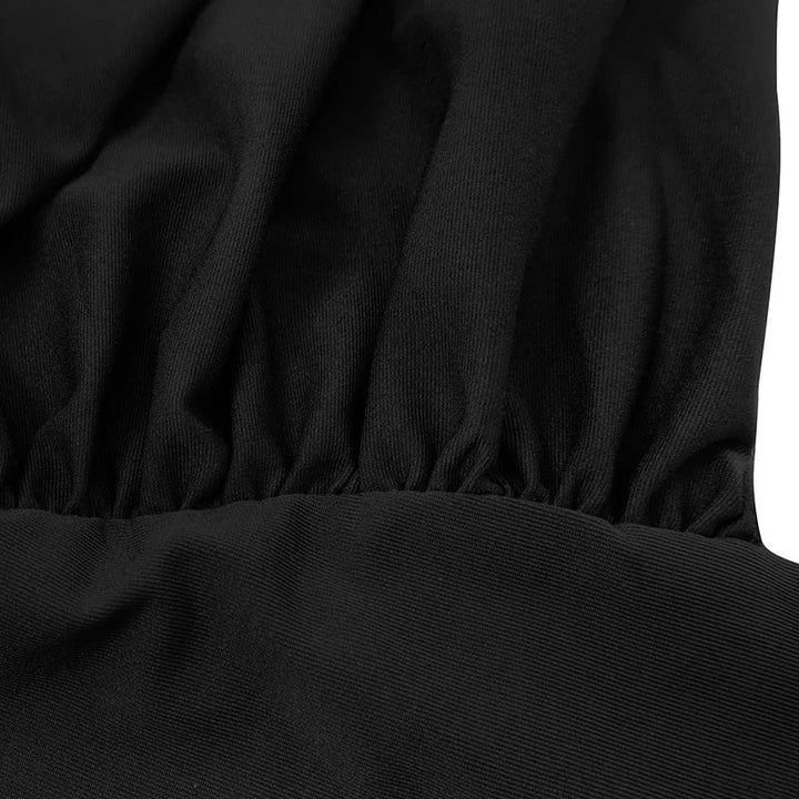 Maxi Dress with Turtleneck Collar, Gathered Design, and Tie - Margarita