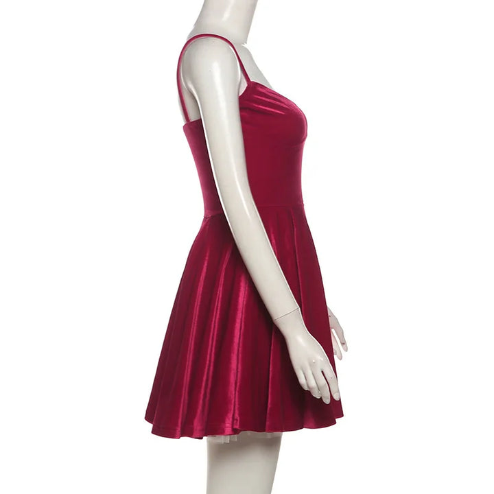 Velvet Ruffled Mini Dress with A-Line Cut - SOFIA