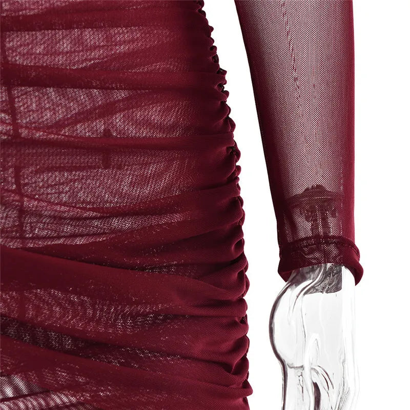 Mesh maxi dress with ruching design - Gvan