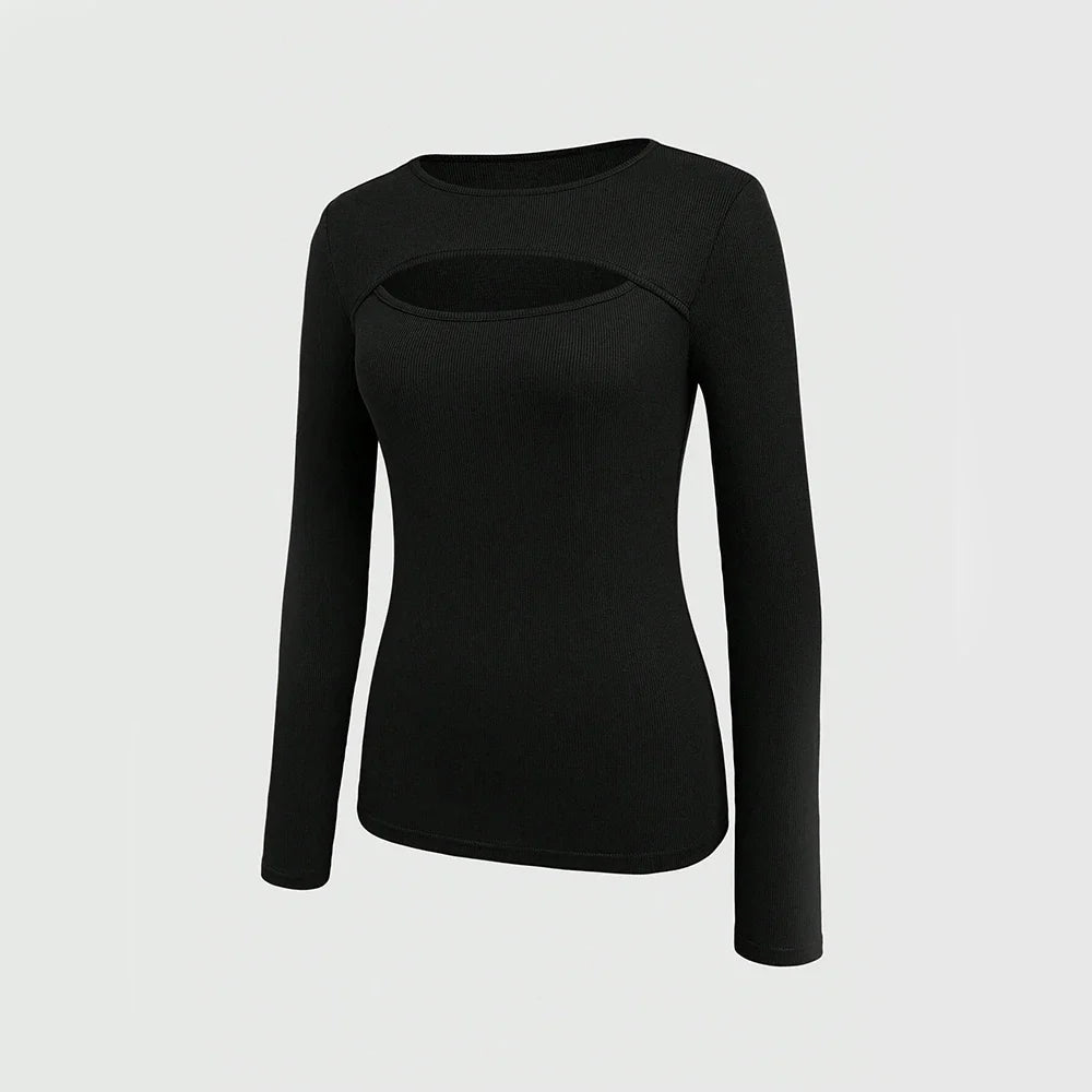 Knitted basic top with cutout design - Irene