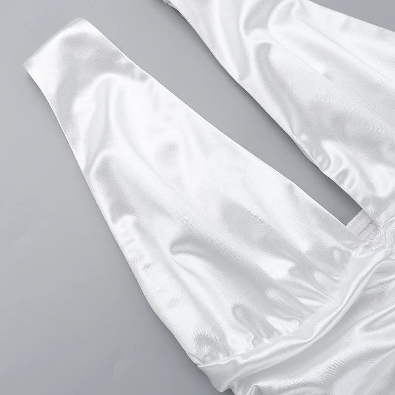Satin mini dress with ruching and tie design on the straps - Celia