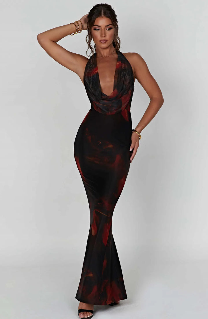 Maxi Dress with Dropped Collar and Open Back - Azariah