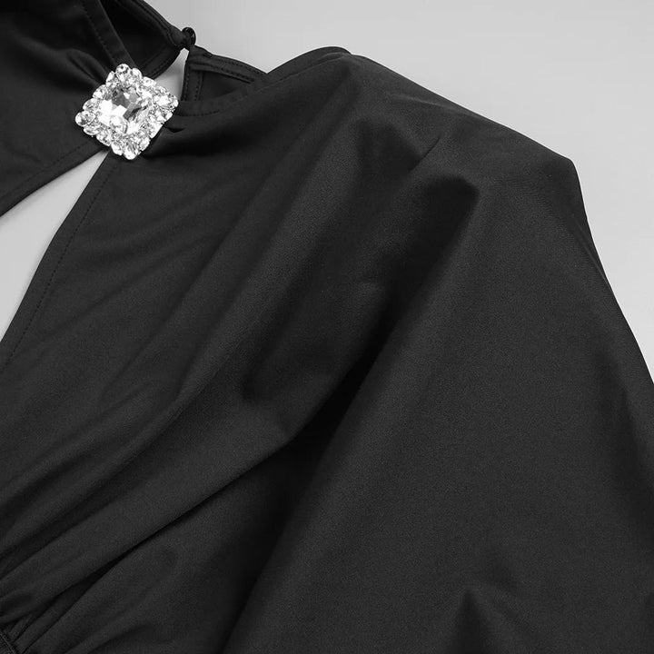 Maxi Dress with Mesh Corset Design and Diamond Buckle Decoration - AMOR