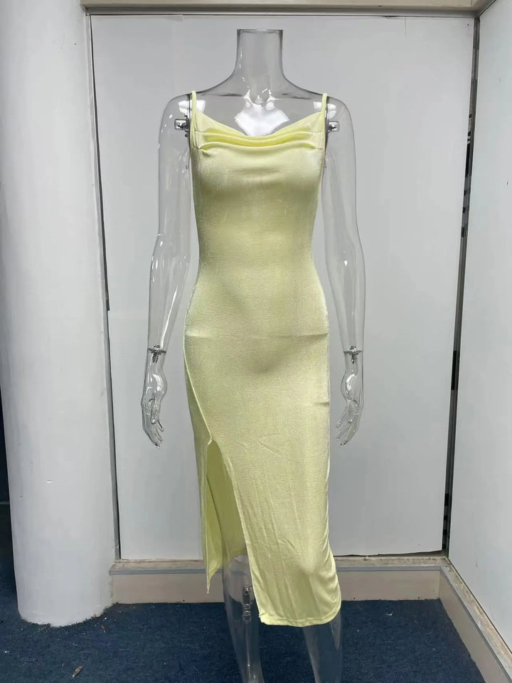 Summer midi knitted dress with slit decoration - Smile