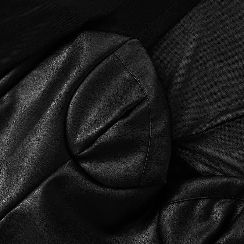 A-line faux leather mini dress with mesh sleeves - Ofek