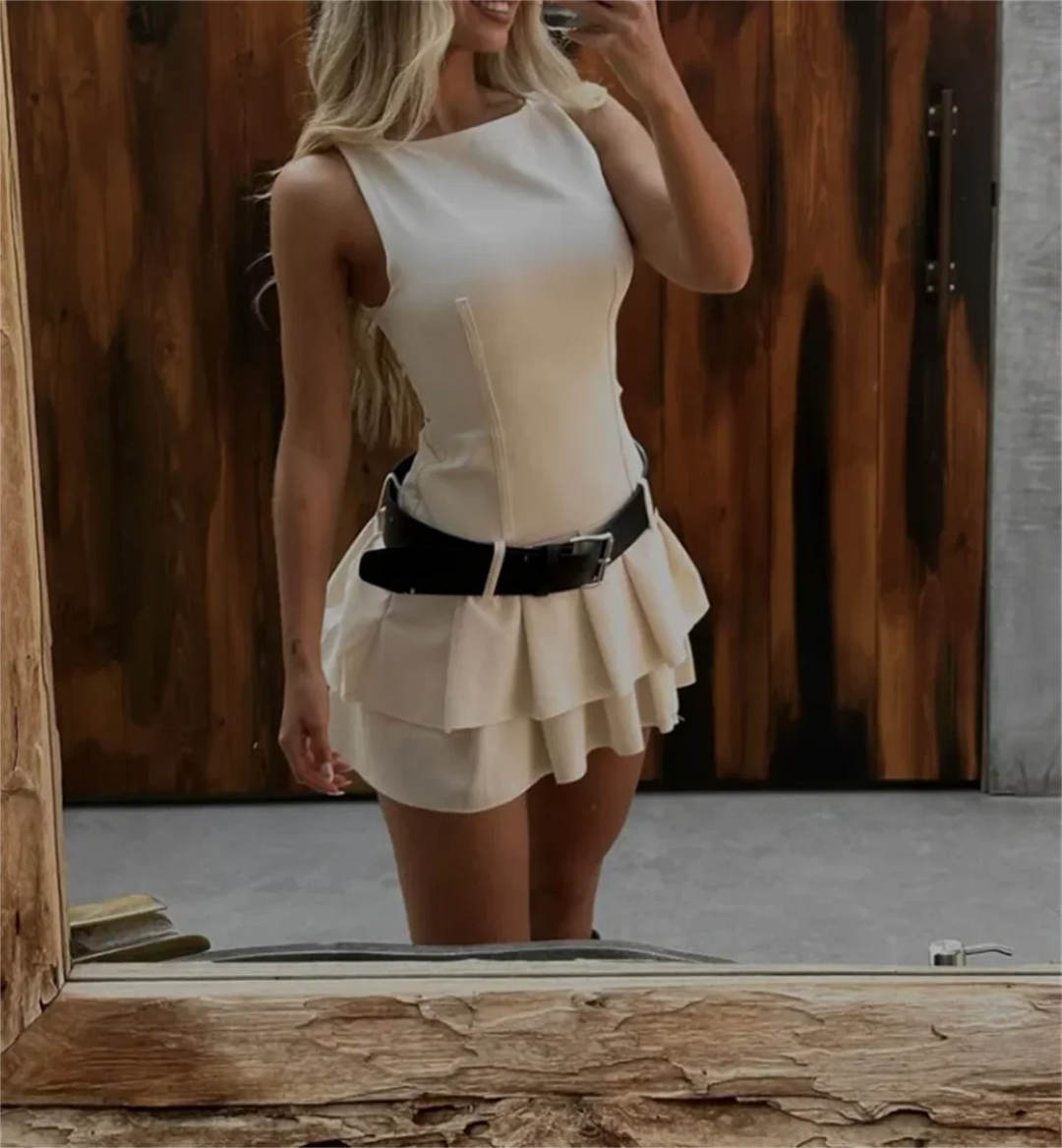 Fitted Mini Dress with Matching Belt - Serena