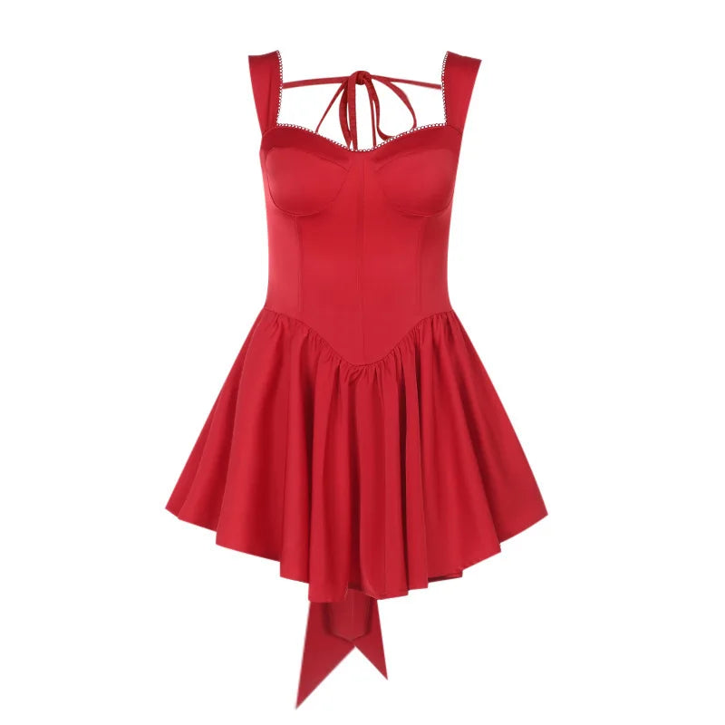Mini A-Line Dress with Back Tie and Bow Detail - Demi