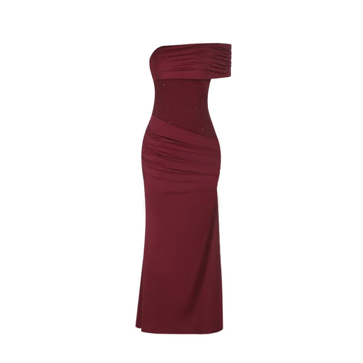 One-Shoulder Maxi Dress with Pleats and Sequins - Ara