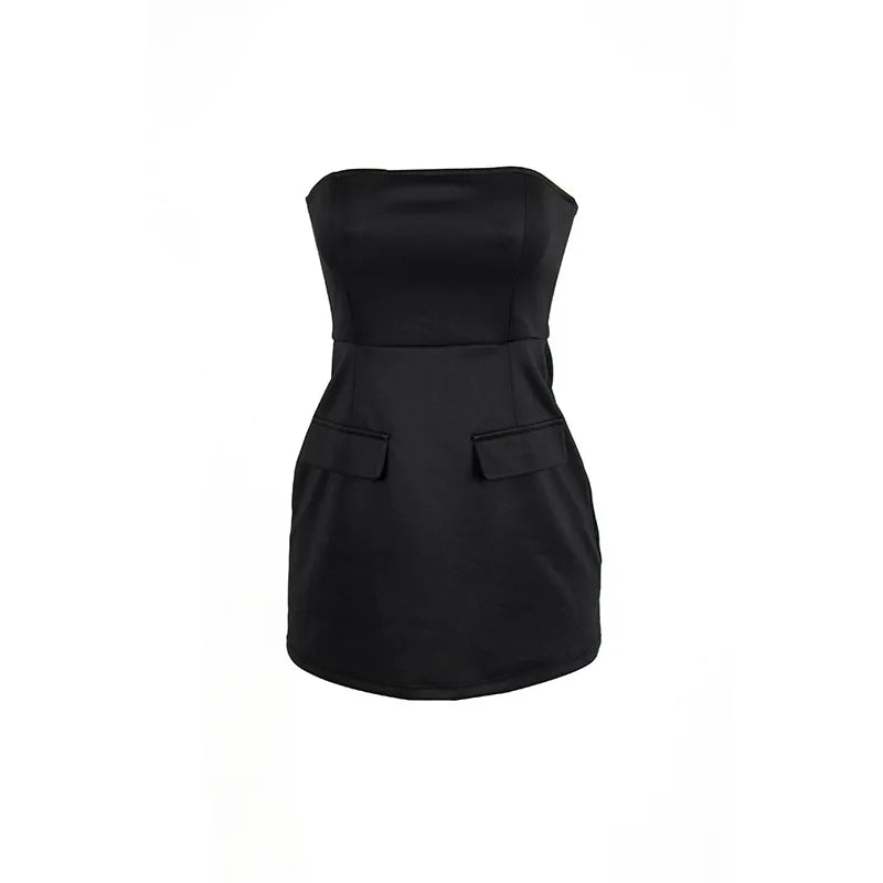Strapless A-Line Mini Dress with Faux Pocket Detail - Angeles