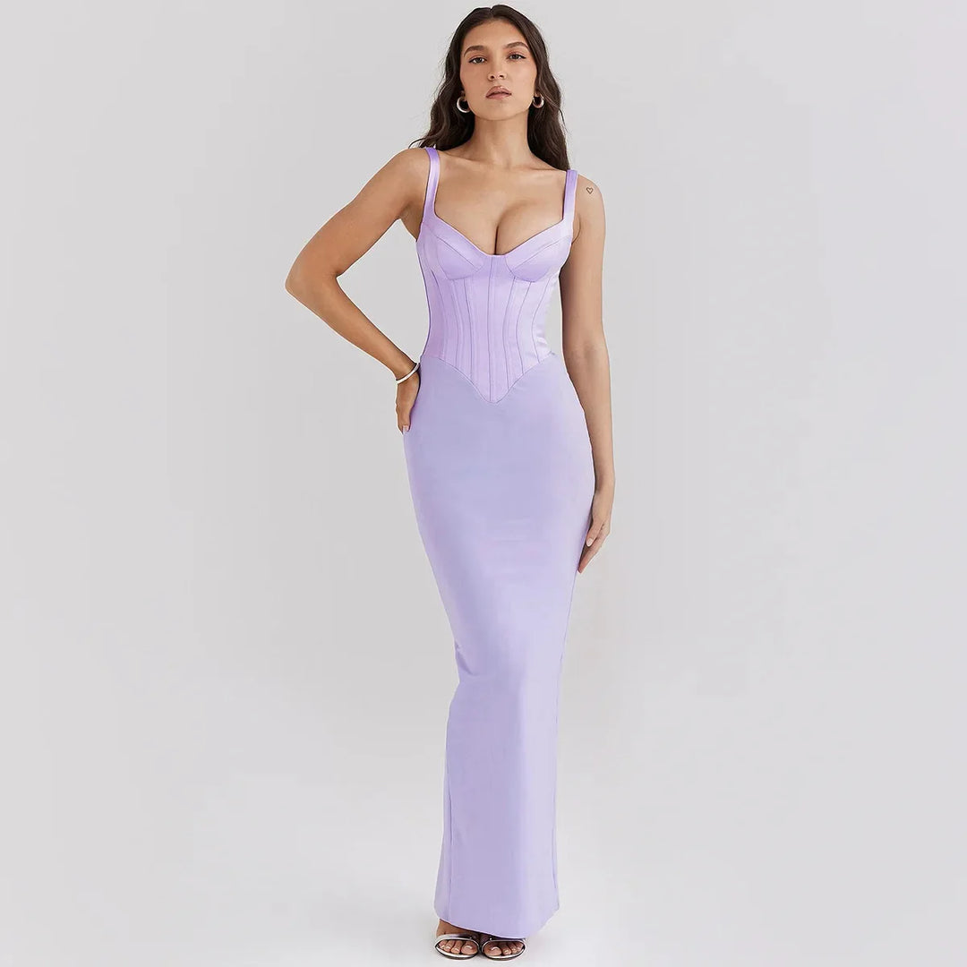 Mesh Maxi Dress with Satin Corset Design - Mariam