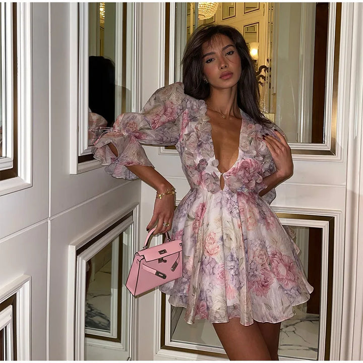 3D Floral Chiffon Ruffled Mini Dress - Mia