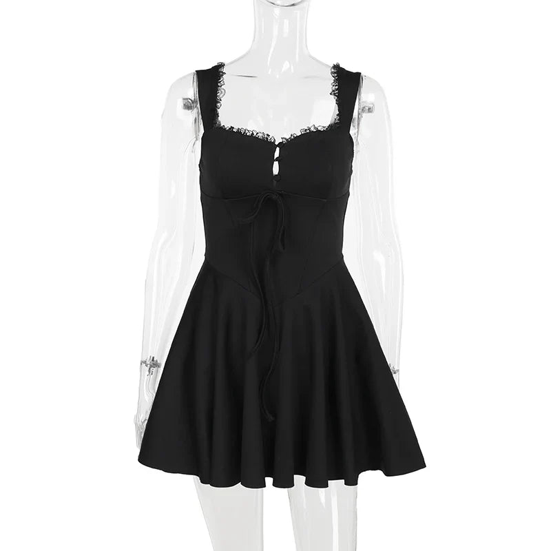 A-line mini dress with button decoration and chest tie - Marom
