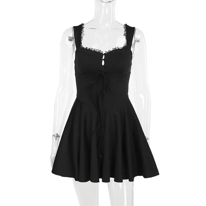 A-line mini dress with button decoration and chest tie - Marom