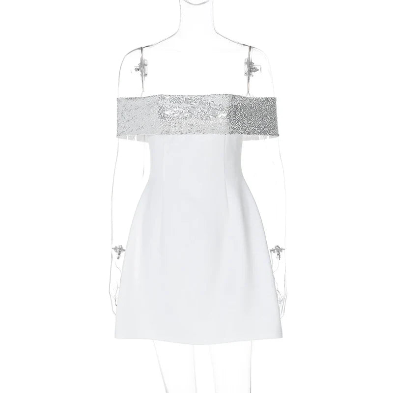 A-Line Mini Dress with Off-Shoulder Sequin Decoration - Lorian