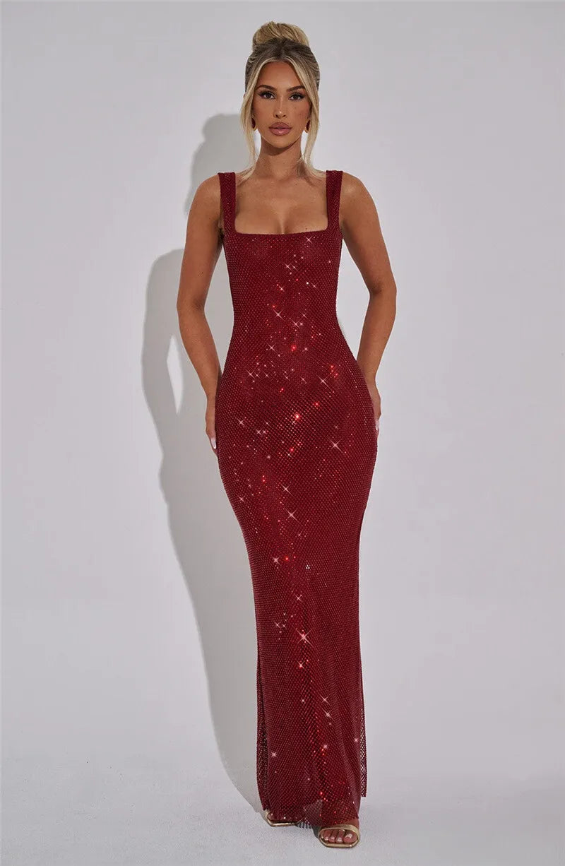 Mesh Maxi Dress with Sparkling Sequin Embellishment and Layered Skirt - Isla