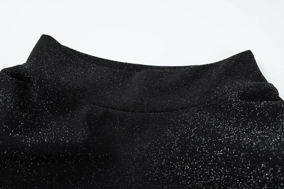 Sequin Maxi Dress with Half Turtleneck, Ruched Design, and Short Slit - Hazel