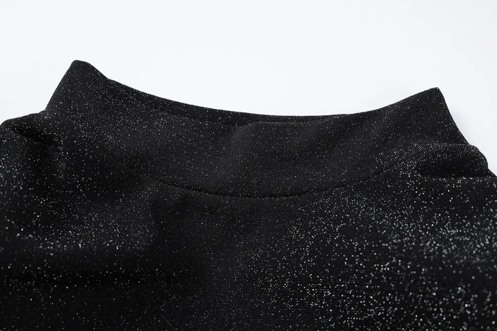 Sequin Maxi Dress with Half Turtleneck, Ruched Design, and Short Slit - Hazel