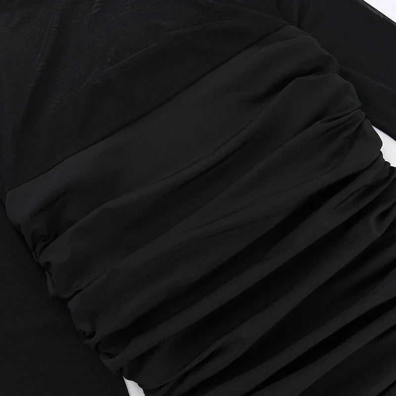 Fitted Ruched Mini Dress in Shaping Fabric with Flattering Mesh and Turtleneck Collar - Evelyn
