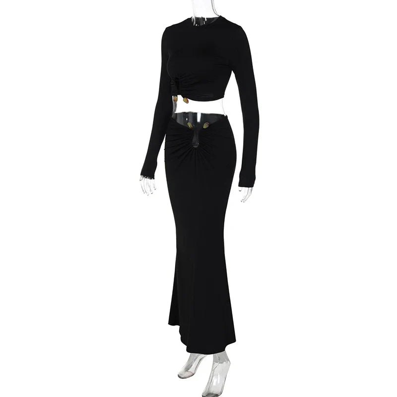 Two-piece set with top and maxi skirt with buckle design - Jessica